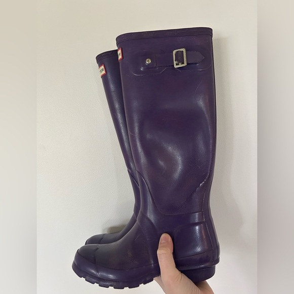 Hunter Purple Rain Boots Knee High Waterproof Womens Size 5 Wellies Bluckle - Picture 3 of 10